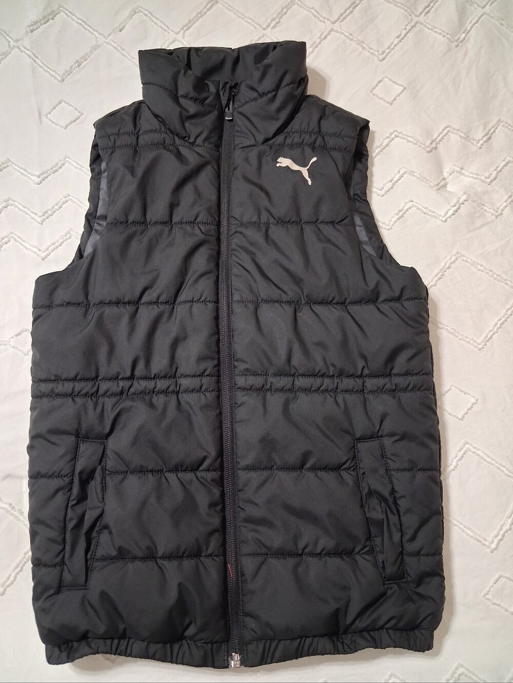 Puma Black Quilted Puffer Vest with White Logo